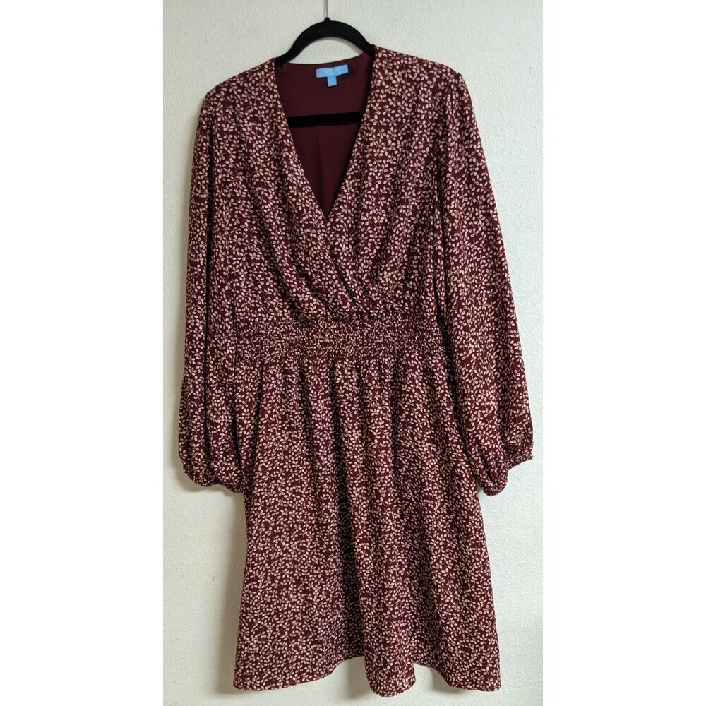 Draper James RSVP Ditsy Floral Burgundy/White Smocked Waist A-Line Dress 2X - Picture 7 of 16